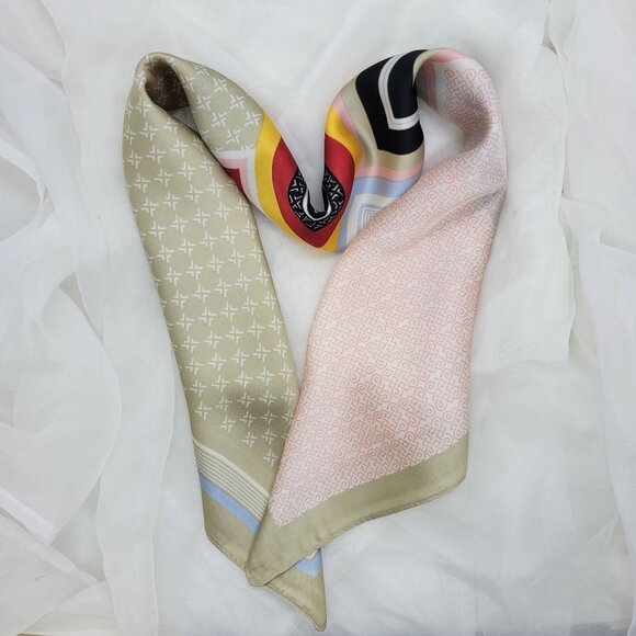 ✨Luxurious Silky Square Scarf Bandana Black Cream Multi-Color Abstract Geometric - Picture 3 of 7